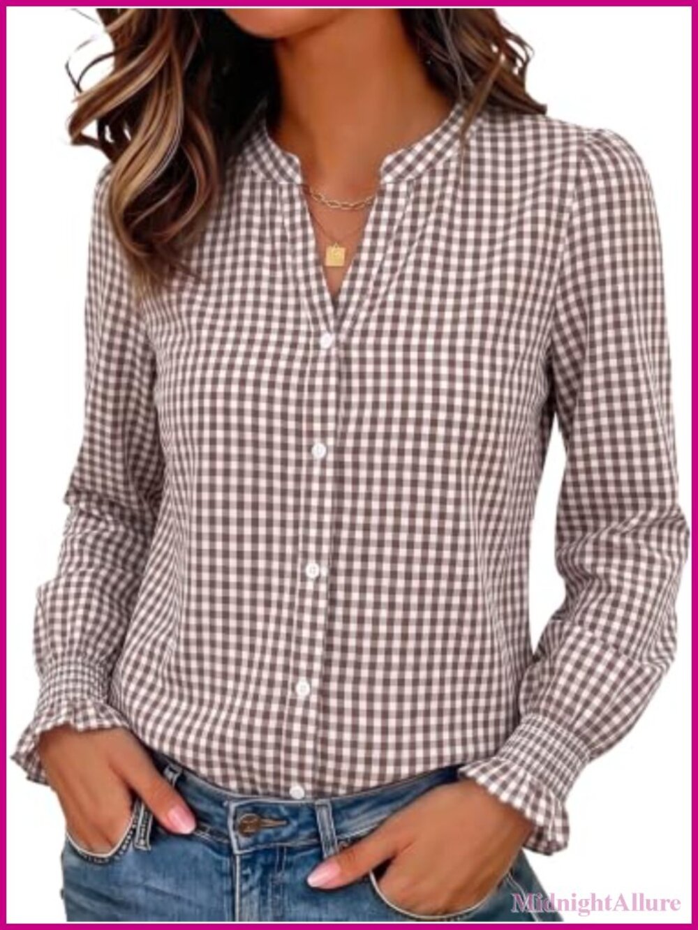 Women's Long Sleeve Plaid Button Down Shirt Cotton Blouse Business Work Top